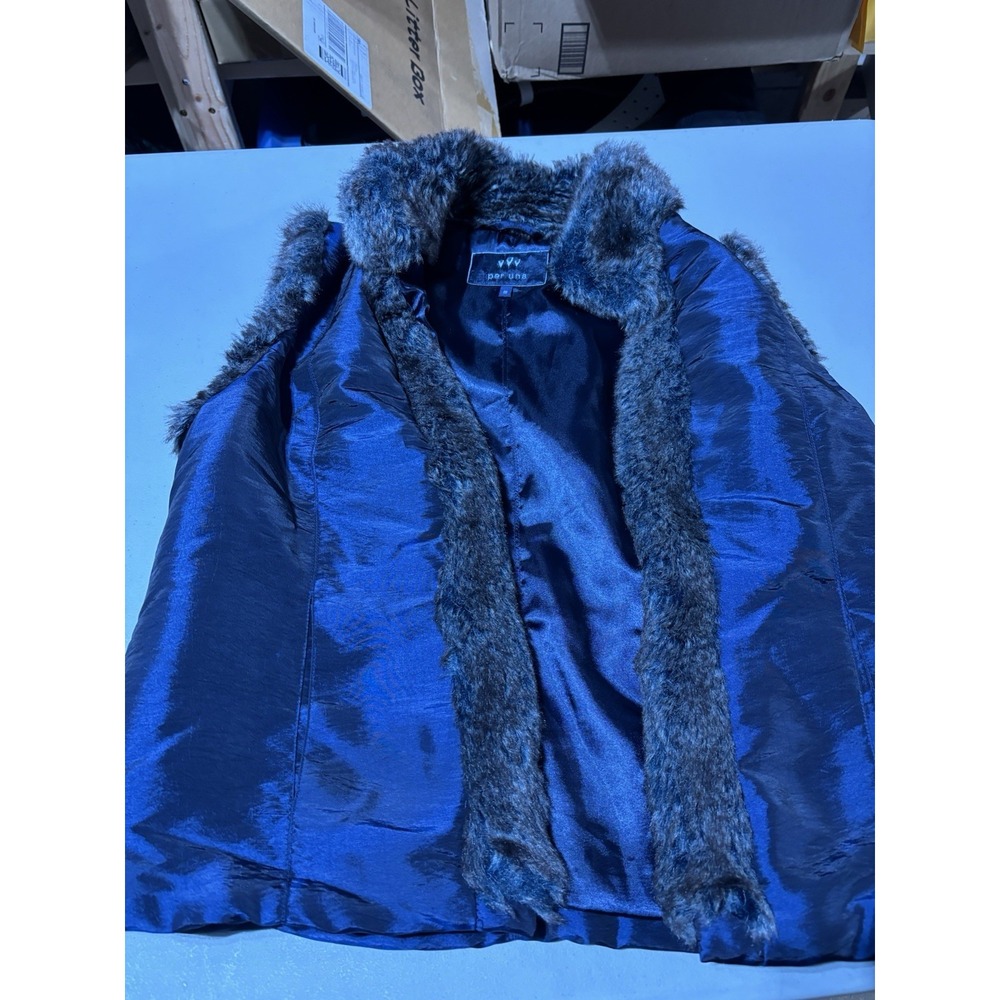 Faux Fur Collar Padded Sleeveless Per Una Marks & Spencer Medium Womens Gilet